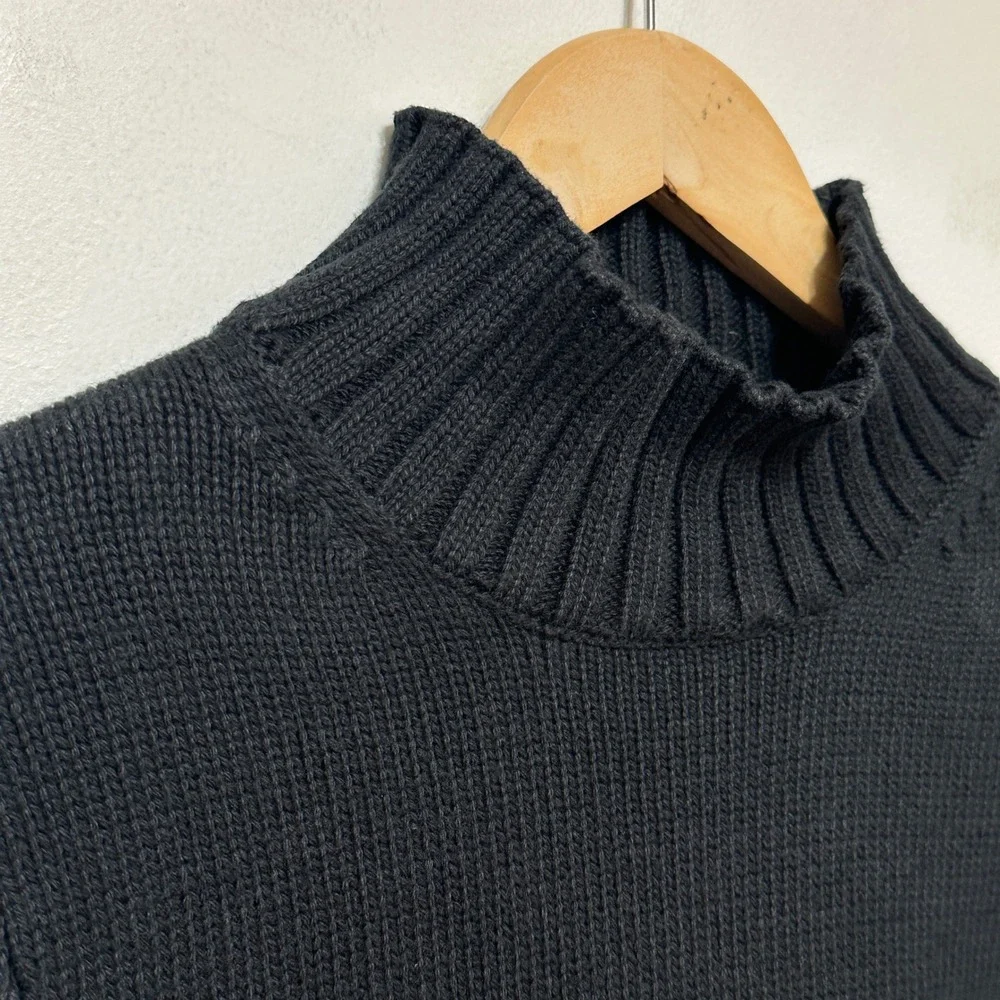 J. Crew Cotton Mock Neck Ribbed Sweater Womens XS Black Pullover Academia Preppy